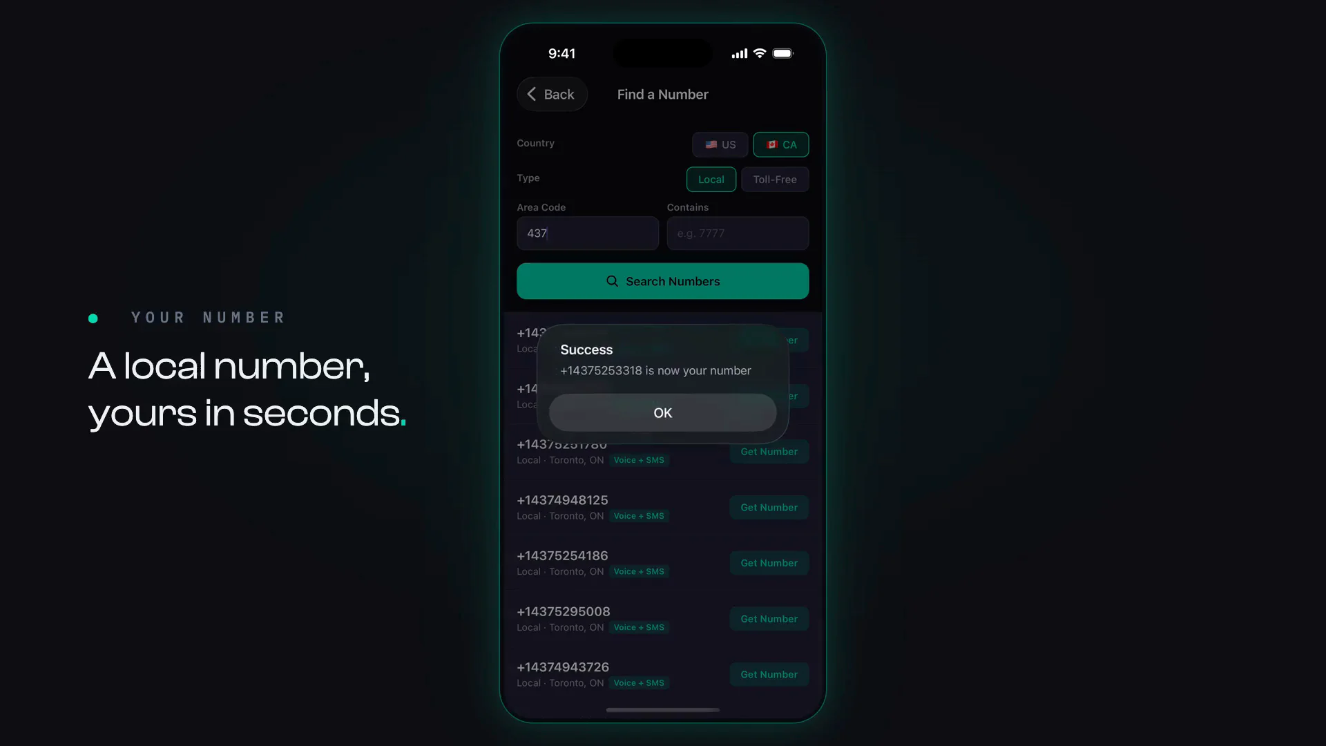 Vera provisioning a verified business number in the VeraDial app