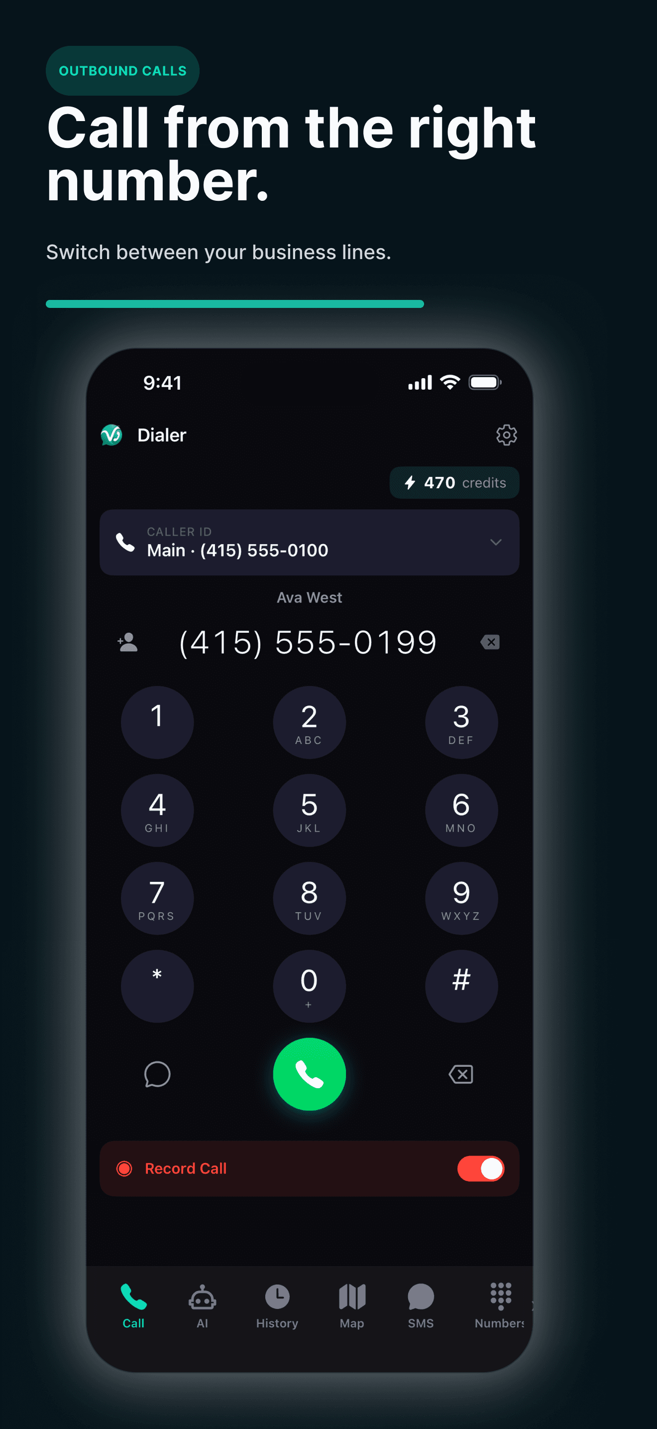 Dialer with caller ID selection and call recording