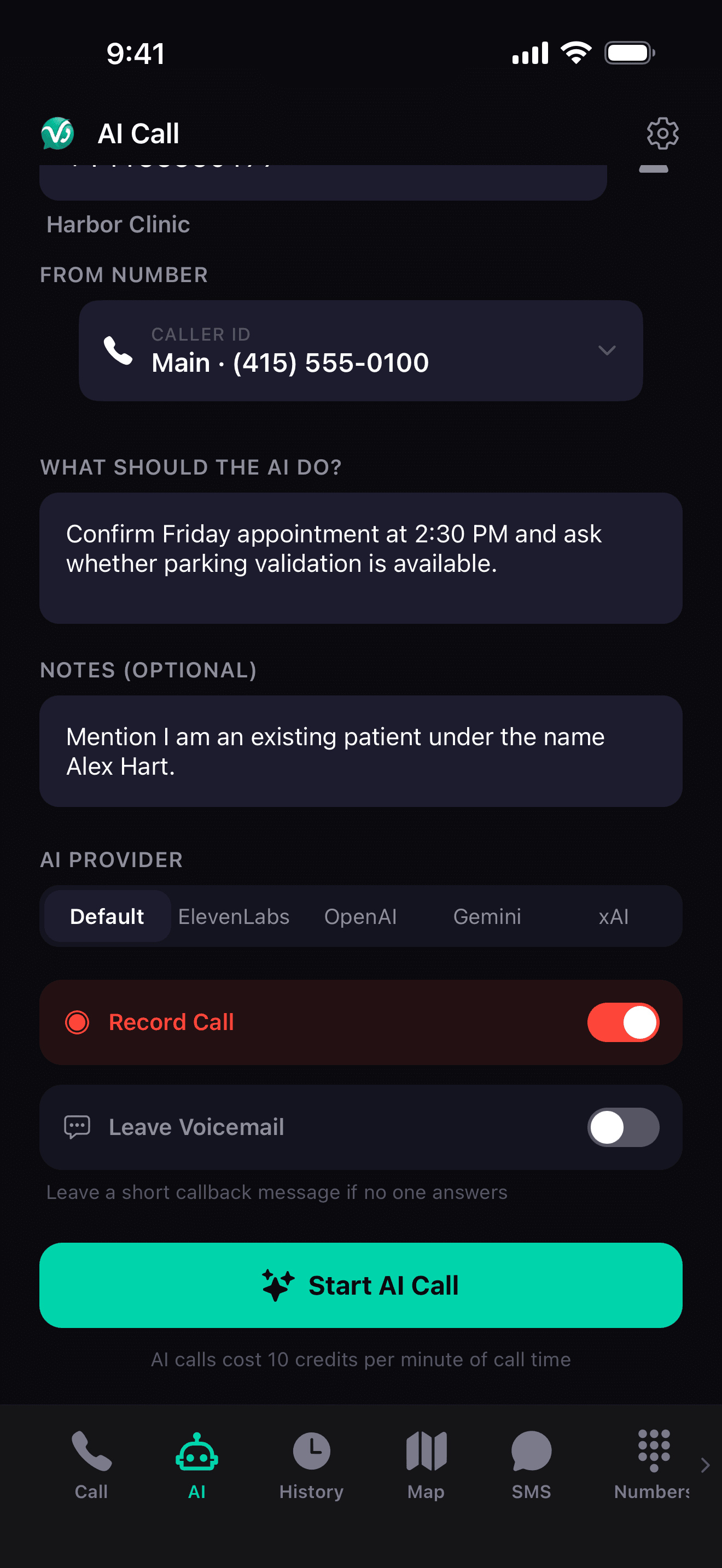 VeraDial AI calling with presets and custom goals